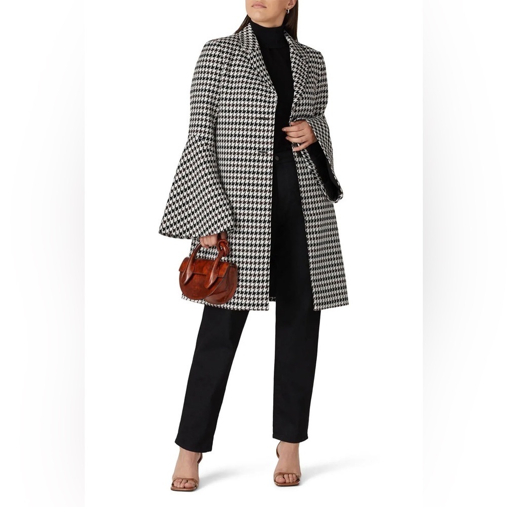Derek Lam Houndstooth Brown Bell Sleeve Coat sz 48 / 12 - Picture 1 of 11